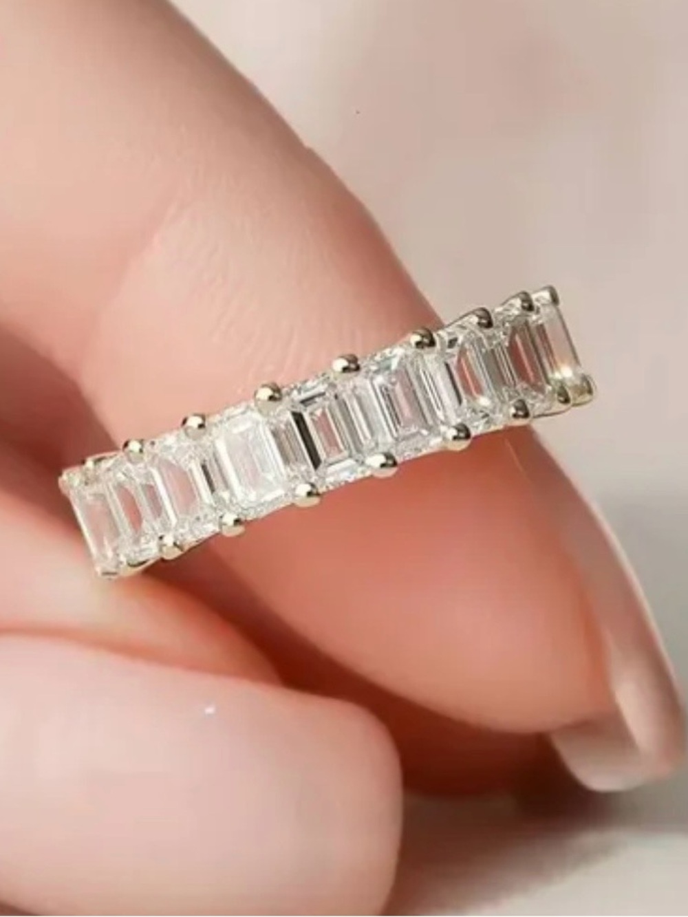 14K Yellow Gold Moissanite Emerald-Cut Eternity Band